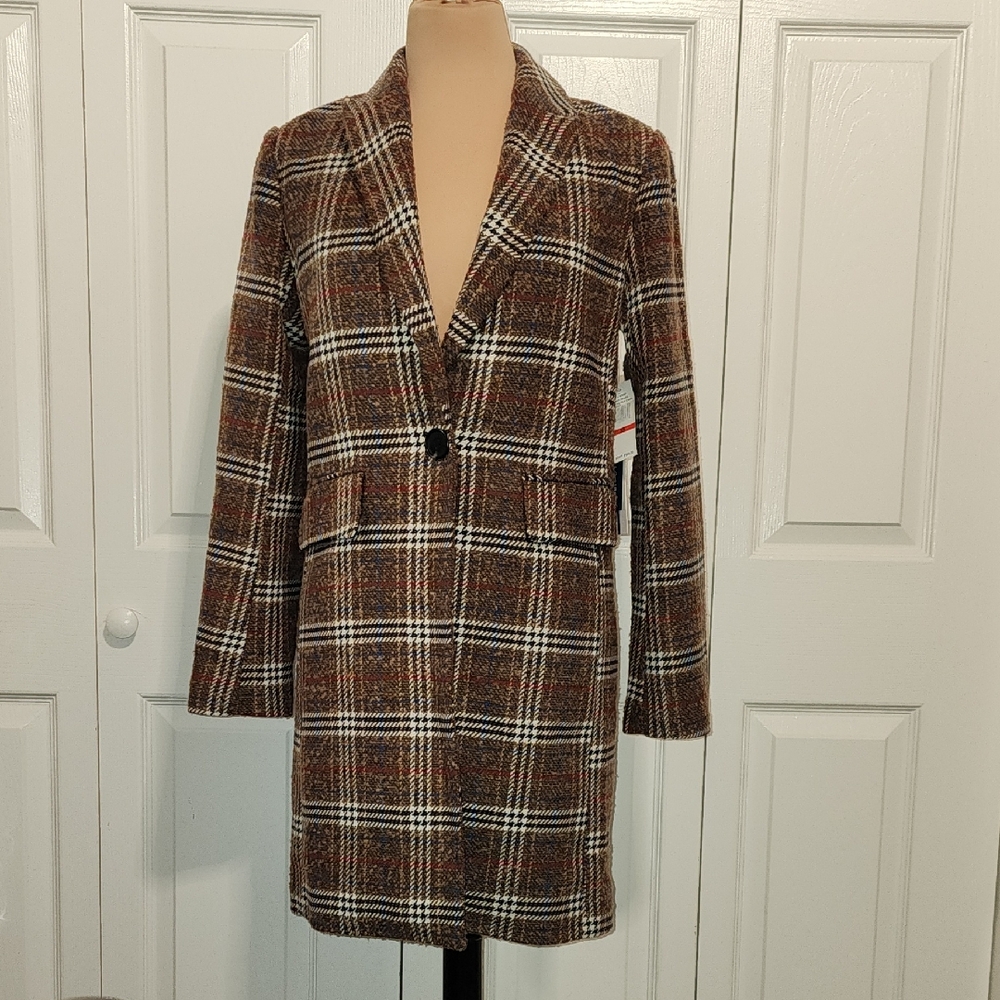 Court & Rowe Plaid Brown Wool Women's Coat